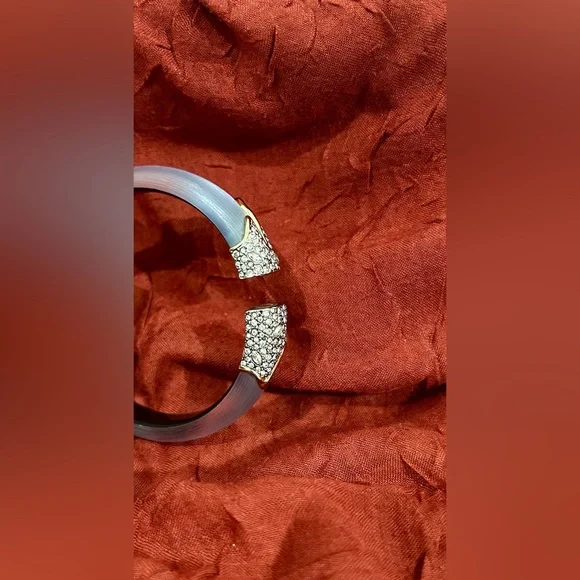 Alexis Bittar- Authentic Rare Gray Lucite & Crystal Hinge Bracelet